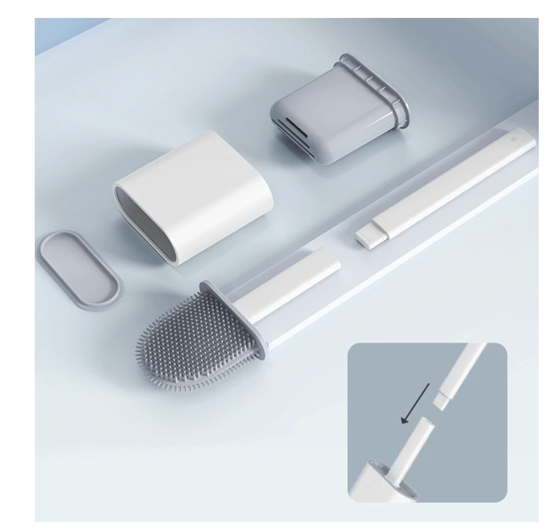 Poza cu Set 2 perii silicon pentru igienizarea toaletei, Alb, include manusi