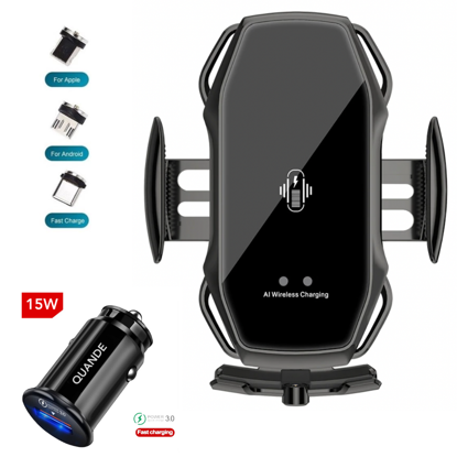 Set format din 2buc, Incarcator auto suport Smart wireless Fast Charger 15W, QUANDE, fast car charger 18w,3.0, universal