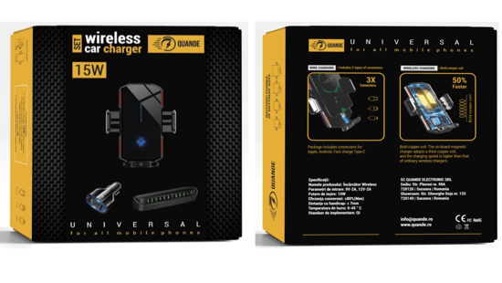 Poza cu Set 3 buc, Incarcator auto fast wireless chargers, 15W, Automatic SMART sensor,universal,Samsung, IPhone, Huawei