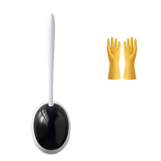 Poza cu Set Perie de silicon pentru toaleta cu suport din plastic, ECOCOXS, include manusi, Alb, negru