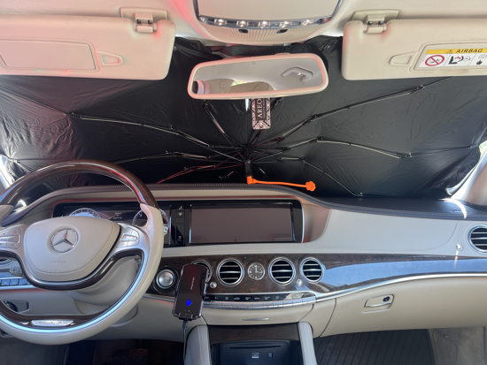 Poza cu Set Parasolar Auto 360°, Pliabil, pentru Masina, QNDS, 145 x 79 cm, Negru-Argintiu