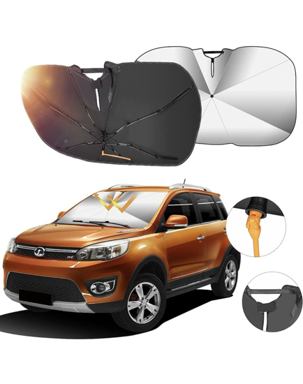 Poza cu Set Parasolar Auto 360°, Pliabil, pentru Masina, QNDS, 145 x 79 cm, Negru-Argintiu