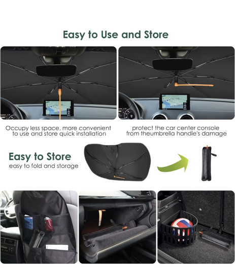 Poza cu Set Parasolar Auto 360°, Pliabil, pentru Masina, QNDS, 145 x 79 cm, Negru-Argintiu