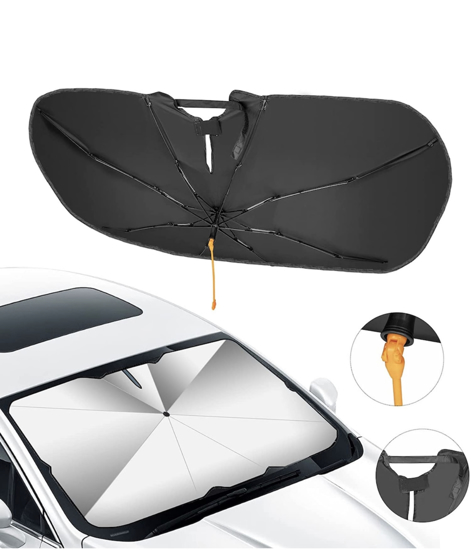 Poza cu Set Parasolar Auto 360°, Pliabil, pentru Masina, QNDS, 145 x 79 cm, Negru-Argintiu