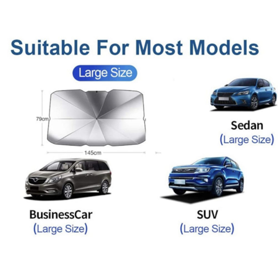 Poza cu Set Parasolar Auto 360°, Pliabil, pentru Masina, QNDS, 145 x 79 cm, Negru-Argintiu