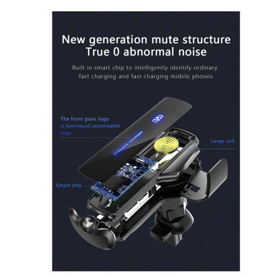 Poza cu Suport auto cu incarcator wireless QuandeQ12, Senzor Inteligent, Fast Charger, 15 W, fixare in grila de ventilatie, universal Android si iOS - Negru
