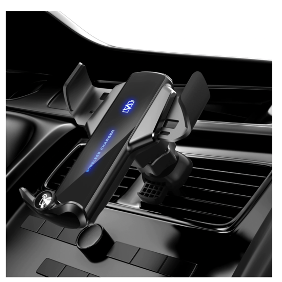 Poza cu Suport auto cu incarcator wireless QuandeQ12, Senzor Inteligent, Fast Charger, 15 W, fixare in grila de ventilatie, universal Android si iOS - Negru