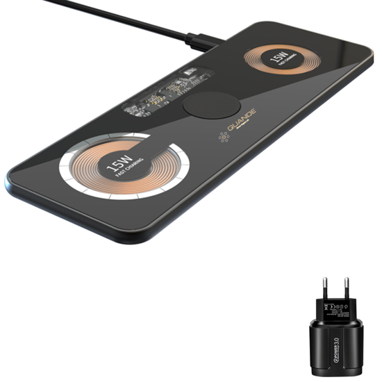 Poza cu Set Incarcator Wireless Magnetic 3 In 1 QUANDE® Qi Fast Charger 15W, Compatibil iPhone /Android, Apple Watch, Airpods