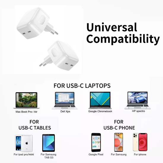 Poza cu Set incarcator 40W Dual USB-C, PD 3.0 pentru iPhone 15, 15pro, 15 ProMax, iPadpro 2019, 1 cablu date c-c, 1 cablu date lighting usb-C, 2m
