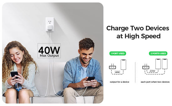 Poza cu Set incarcator 40W Dual USB-C, PD 3.0 pentru iPhone 15, 15pro, 15 ProMax, iPadpro 2019, 1 cablu date c-c, 1 cablu date lighting usb-C, 2m