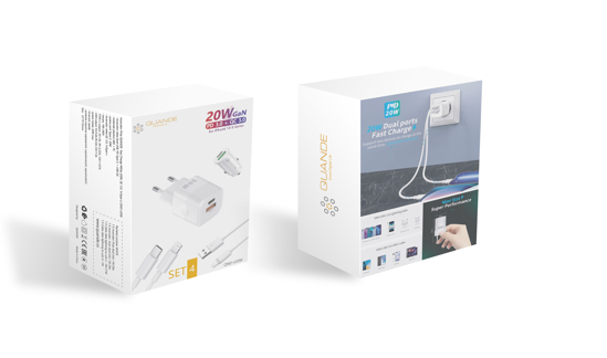 Poza cu Set 4 buc, 1 incarcator 20W PD Type-C, USB QC, 1 Adaptor auto 20W PD Type-C, USB QC, pentru iPhone 14, 13, 12,11, XsMax, 1 lighting usb-A, 1 cablu date lighting usb-C, 1M