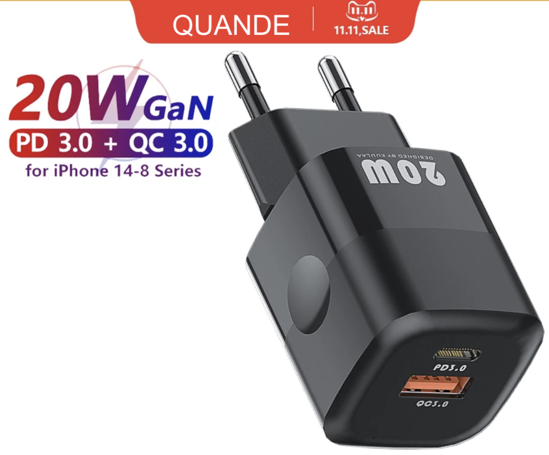 Poza cu Set 4 buc, 1 incarcator 20W PD Type-C, USB QC, 1 Adaptor auto PD Type-C, USB QC, pentru pentru Galaxy s21, s20, Note10, s10, 1 cablu date usb-C-usb-A, 1 cablu date C-C, 1M