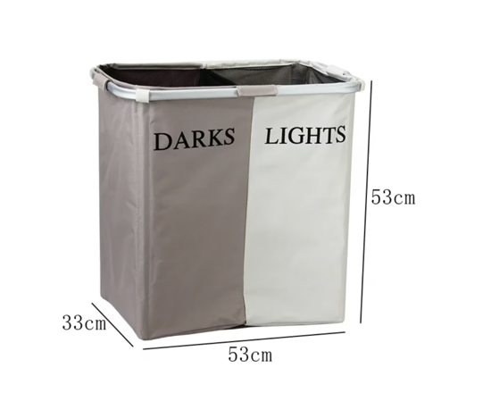 Poza cu Cos de rufe pliabil, whstore, cu 2 compartimente, 93L, 53 x 33 x 53 cm,Crem-Maro