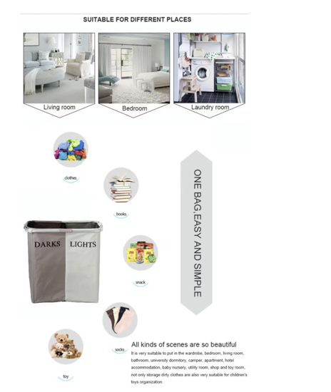 Poza cu Cos de rufe pliabil, whstore, cu 2 compartimente, 93L, 53 x 33 x 53 cm,Crem-Maro