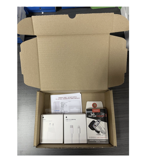 Poza cu Pachet ,Incarcator Fast Charge Apple 20W pentru iPhone 14,13,12 Pro Max +Cablu de date 2m Type-C-Lightning + Adaptor fast auto 7A