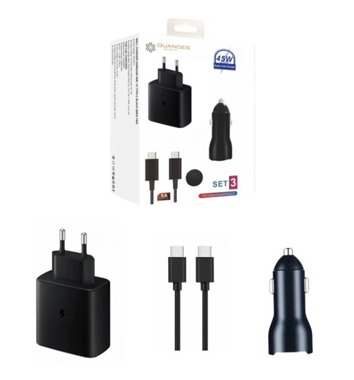 Imagine Set 3 accesorii pentru samsung s21, s22, s23 Ultra, Incarcator PD USB-C 45W, Cablu incarcare USB-C-C 5A, Incarcator Auto PD USB-C 45W