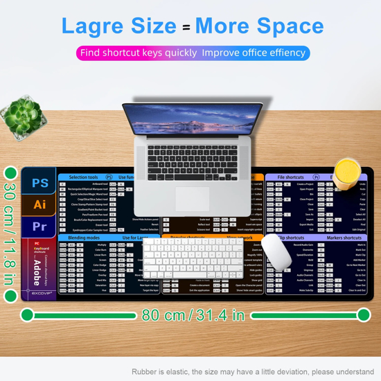 Poza cu Mousepad cu taste rapide in engleza pentru birou, negru 800 x 300 x 3 mm