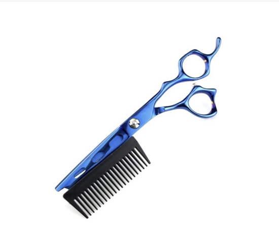 Poza cu Foarfece profesionale cu pieptene, 6’’, otel 440C JP, QUANDES® pentru pentru salon infrumusetare si pentru frizeri, barbershop, - Blue