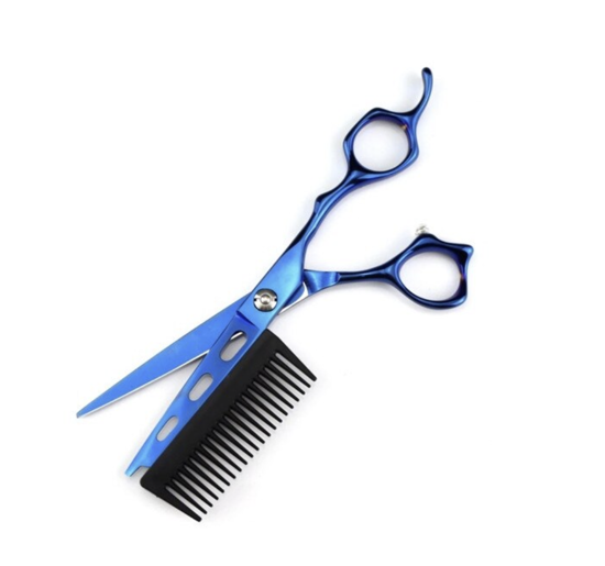 Poza cu Foarfece profesionale cu pieptene, 6’’, otel 440C JP, QUANDES® pentru pentru salon infrumusetare si pentru frizeri, barbershop, - Blue