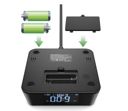 Prelungitor 6 in1 2500W, 2 prize electrice, 4 prize USB cu tip C, ceas, alarma, functie de afisare a temperaturii 1,5 m, negru