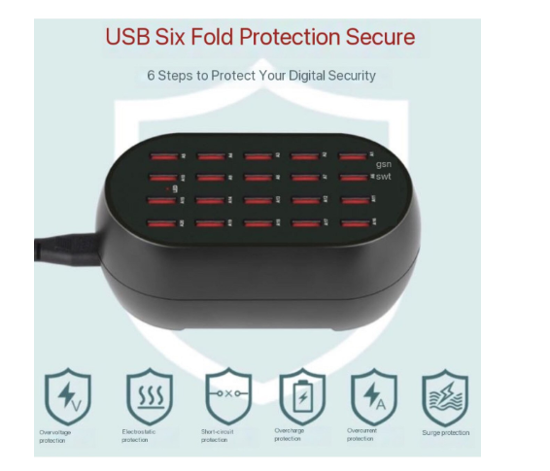 Poza cu Statie de incarcare 100W QUANDES®, Smart cu 20 porturi USB 5V 20A si  aerisire