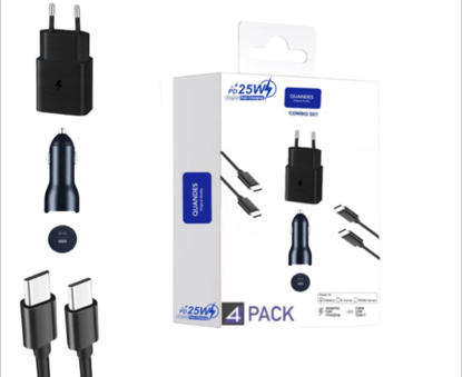 Imagine Set 4 accesorii pentru samsung s21, s20 Ultra, Incarcator PD USB-C 25W, 2 Cablu incarcare USB-C-C 3A, Incarcator Auto PD USB-C 45W, QUANDES®