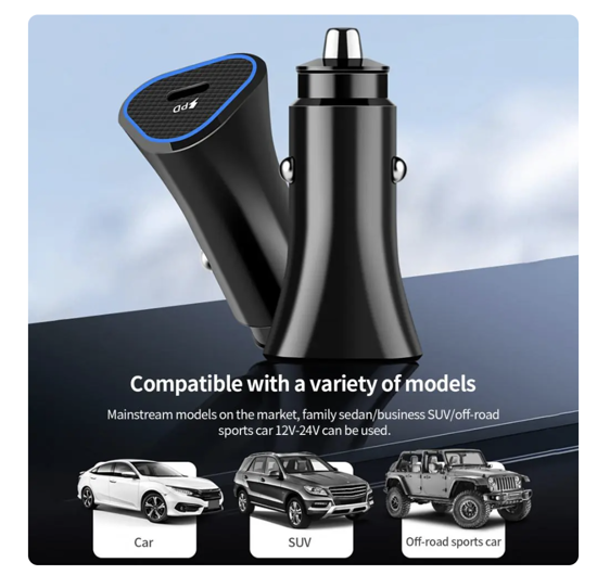 Poza cu Set Incarcator auto QUANDES®, pentru Samsung super-incarcare rapida 25w cablu de date usb-c to c 3A, 1m