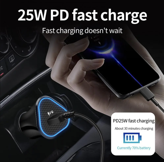 Poza cu Set Incarcator auto QUANDES®, pentru Samsung super-incarcare rapida 25w cablu de date usb-c to c 3A, 1m