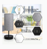 Imagine Lampa cu abajur din tesatura, pentru birou, dormitor, cu incarcare wireless telefon Android si iOS, QUANDES®, 2 porturi USB-A/C, negru