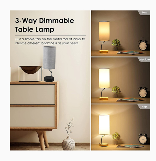 Poza cu Lampa cu abajur din tesatura, pentru birou, dormitor, cu incarcare wireless telefon Android si iOS, QUANDES®, 2 porturi USB-A/C, negru