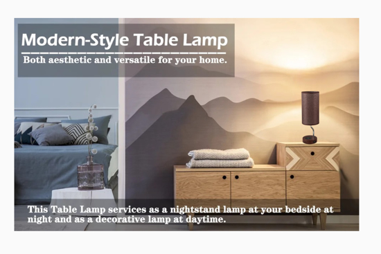 Poza cu Lampa cu abajur din tesatura, pentru birou, dormitor, cu incarcare wireless telefon Android si iOS, QUANDES®, 2 porturi USB-A/C, maro