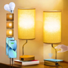 Imagine Set Lampa cu abajur din tesatura, pentru birou, dormitor, cu incarcare wireless telefon Android si iOS, QUANDES®, 2 porturi USB-A/C, crem