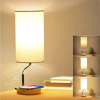 Imagine Set Lampa cu abajur din tesatura, pentru birou, dormitor, cu incarcare wireless telefon Android si iOS, QUANDES®, 2 porturi USB-A/C, crem