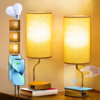 Imagine Lampa cu abajur din tesatura, pentru birou, dormitor, cu incarcare wireless telefon Android si iOS, QUANDES®, 2 porturi USB-A/C, crem - copy