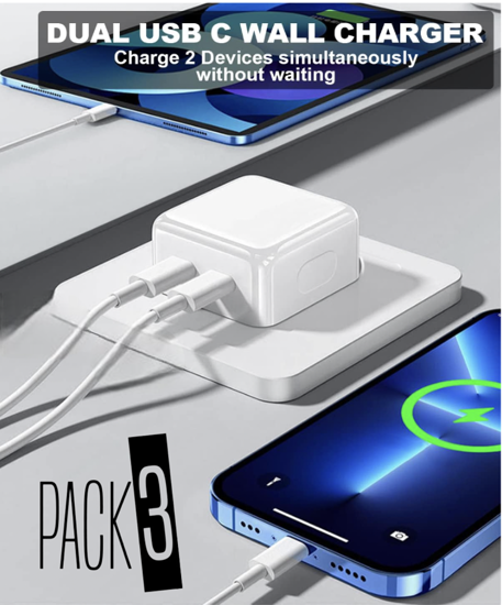 Poza cu Set 6 accesorii pentru iphone 15,15pro.15 pro max, 3buc Incarcator PD USB-C 40W, 3 buc Cablu incarcare USB-C-C 60w, QUANDES®