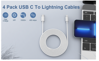 Imagine Pachet 4 buc Incarcator Fast Charge 40W dual usb C, pentru iPhone 15pro,14, 13 12 Pro Max, 2 Cablu de date 2m USB-C - C, USB-C Lightning, 60w, Adaptor auto USB-C, 20W, QUANDES®