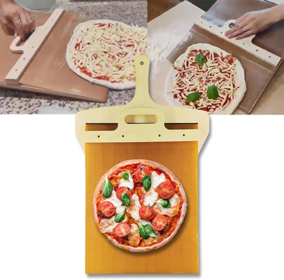 Set Paleta glisanta pentru pizza cu maner 55 x 45 x 30 cm, lemn, foarfeca pentru pizza 27cm