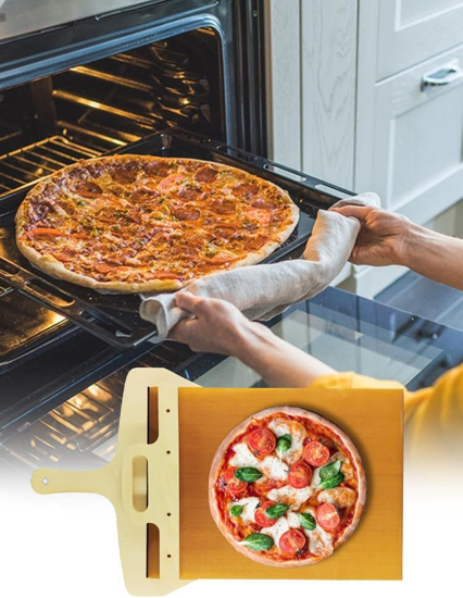 Poza cu Set Paleta glisanta pentru pizza cu maner 55 x 45 x 30 cm, lemn