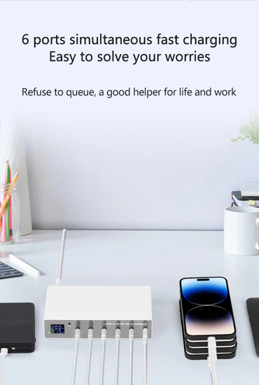 Poza cu Statie de incarcare fast charge 140W, PD 6 in 1 3.0 USB C, 30W, universal pentru iPhone, samsung, huawei, laptop macbook