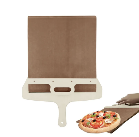 Poza cu Set 3 buc Paleta Glisanta Pentru Pizza Cu Maner 55 X 30 Cm, Set Pentru Servire Branzeturi cu 4 Ustensile, Foarfeca Pentru Pizza