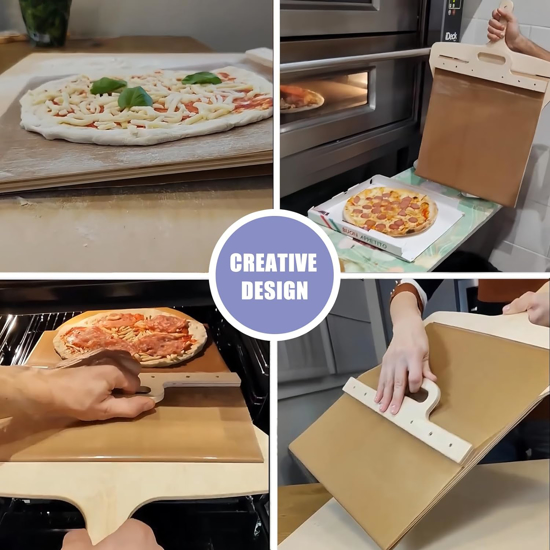 Poza cu Set 3 buc Paleta Glisanta Pentru Pizza Cu Maner 55 X 30 Cm, Set Pentru Servire Branzeturi cu 4 Ustensile, Foarfeca Pentru Pizza