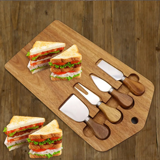 Poza cu Set 3 buc Paleta Glisanta Pentru Pizza Cu Maner 55 X 30 Cm, Set Pentru Servire Branzeturi cu 4 Ustensile, Foarfeca Pentru Pizza