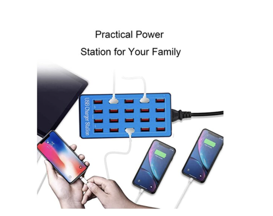 Poza cu Set Statie de incarcare fast 100W cu 20 porturi USB 5V 20A si ventilator, 5 cabluri USBC-A, 5 cabluri USB-A - Lightning