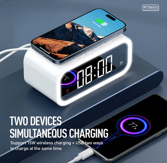 Poza cu Incarcator Wireless Fast 15w, cu alarma luminoasa, afisaj digital si Ceas reglabil