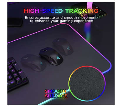 Mouse Pad gaming QUANDES®, RGB, 15 moduri LED, Baza din cauciuc antiderapant, 800 x 300 x 4mm, Negru