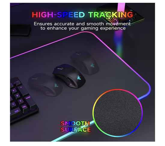 Poza cu Mouse Pad gaming QUANDES®, RGB, 15 moduri LED, Baza din cauciuc antiderapant, 800 x 300 x 4mm, Negru