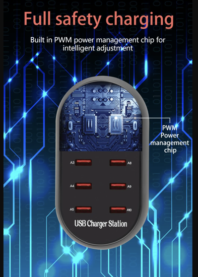 Poza cu Statie de incarcare fast 50W cu 10 porturi USB 5V 20A si ventilator