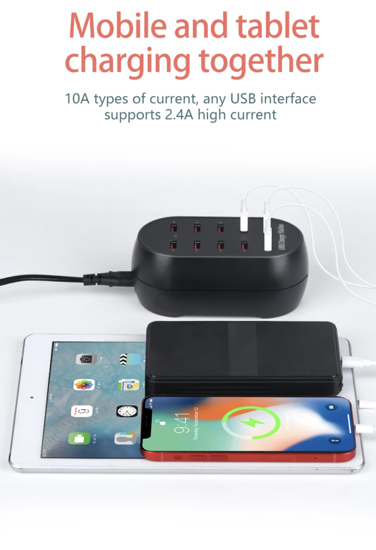 Poza cu Statie de incarcare fast 50W cu 10 porturi USB 5V 20A si ventilator