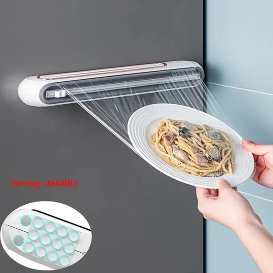 Poza cu Dispenser folie alimentara cu lama de taiere, magnet, ventuze de fixare, si folie inclusa 38x6x5cm, alb