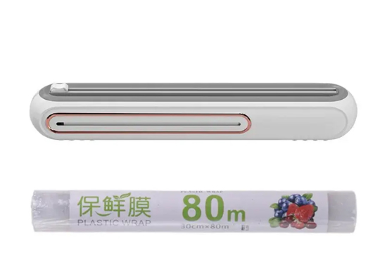 Poza cu Dispenser folie alimentara cu lama de taiere, magnet, ventuze de fixare, si folie inclusa 38x6x5cm, alb